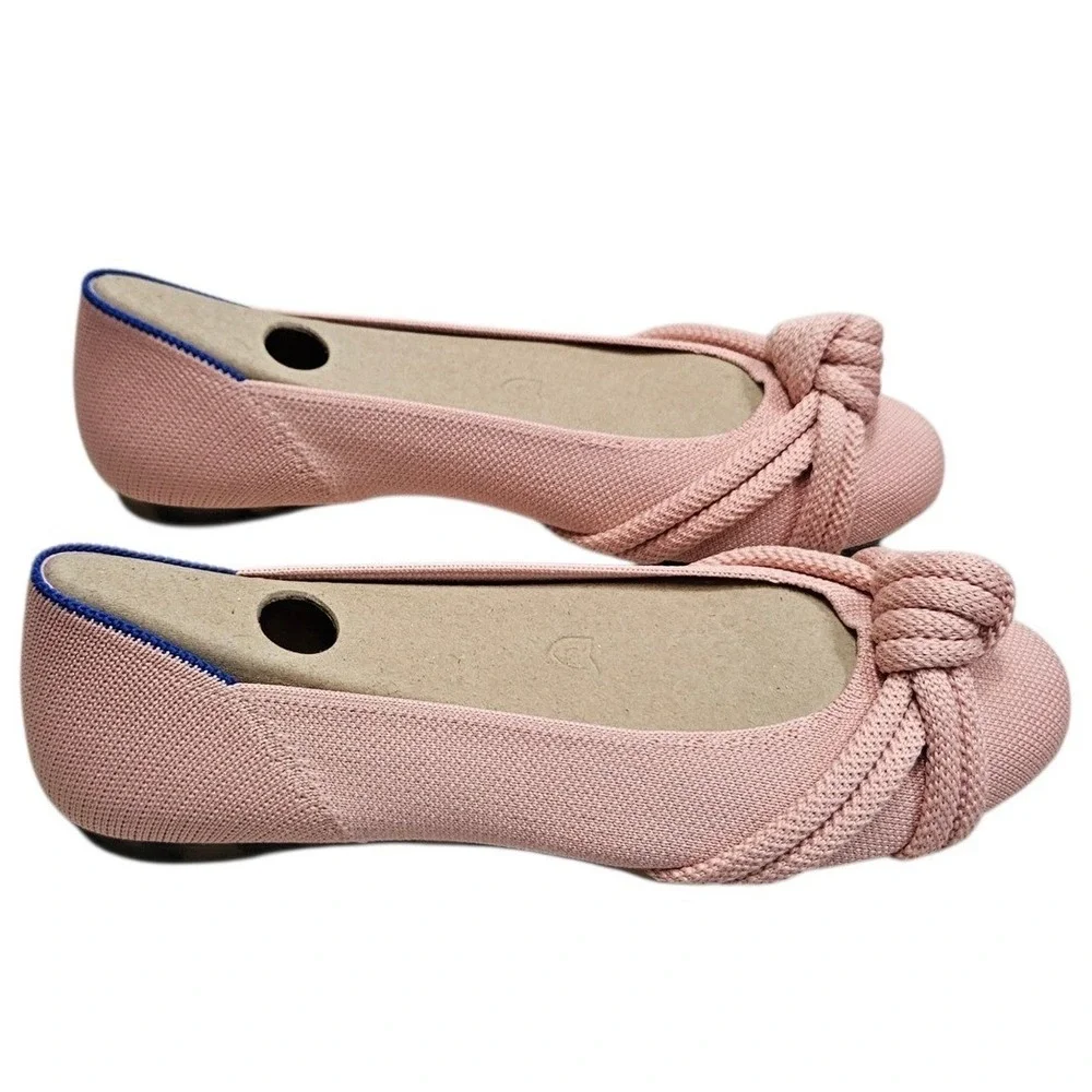 Rothy's The Knot Point Flats Womens 7.5 Pink Peony Knit Pointed Toe‎ Sustainable